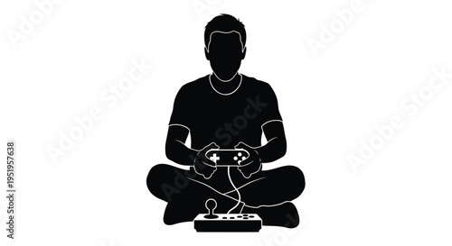Black silhouette of a man sitting cross-legged with a gaming controller