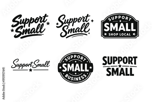 Support small business logos black and white collection