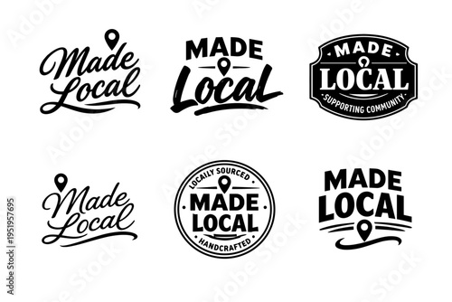 Set of made local logos emphasizing community and handcrafted products