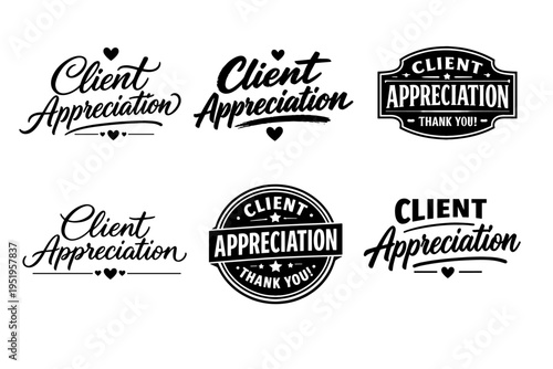 Client appreciation typography set with decorative elements and thank you messages