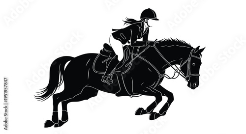 Vector silhouette of horse rider in cowboy hat