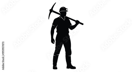 Black silhouette of a miner with pickaxe vector