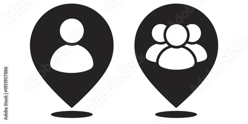Map pin with person icon, symbolizing user location, address marker, individual tracking, navigation point, and geolocation concept vector