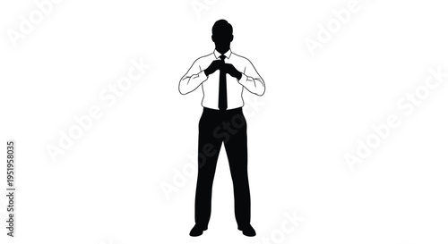 Black vector illustration of a businessman tying his tie