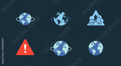 Global Climate Change Icons Depicting Environmental Issues and Threats.