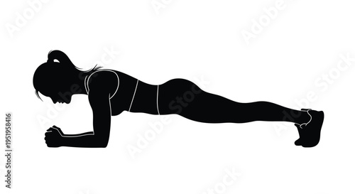 Vector silhouette of a woman doing a plank exercise