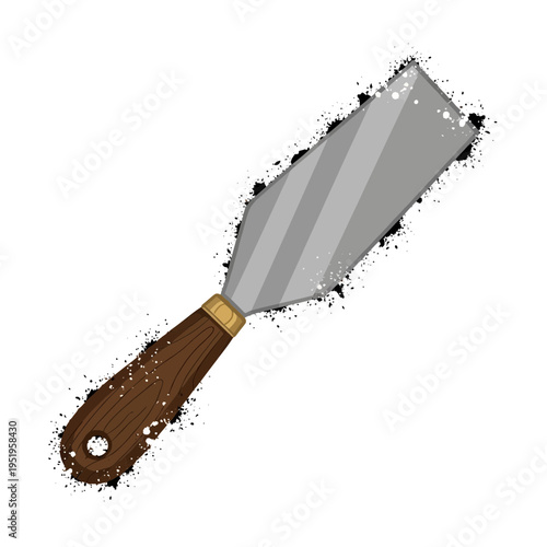 Paint Scraper Tool with Wooden Handle and Splatter Effect