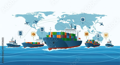 Global Logistics and Supply Chain Management with Cargo Ships.