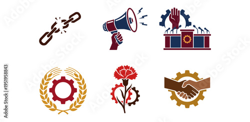 Labor union protest icon set