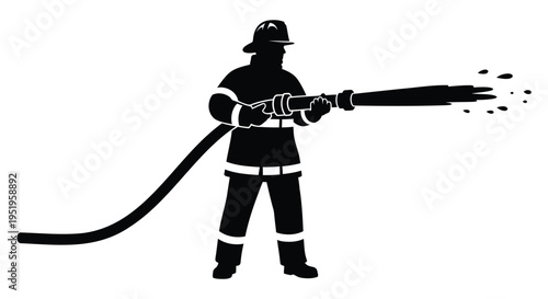 Vector firefighter icon, fireman spraying water