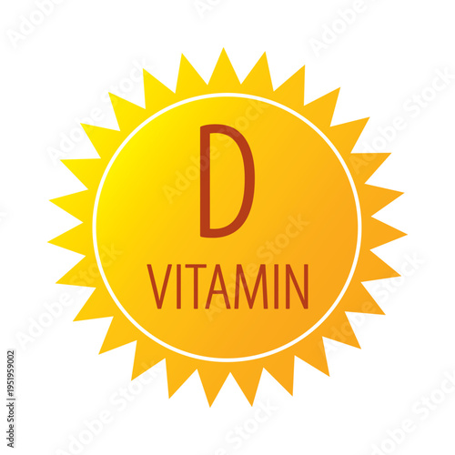 Vitamin D Sun Icon Vector Illustration. Sunshine Vitamin D3 for Health, Immune Support and Bone Strength. Trendy Flat Design Graphic for Nutrition, Wellness, Medical and Supplement Marketing.