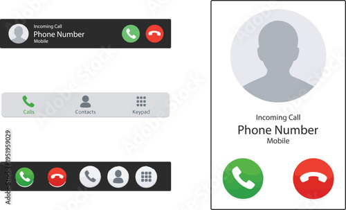 Mobile Call Interface UI Components Set, Smartphone Calling Screen Elements Vector Kit with live preview controls notification center alerts 