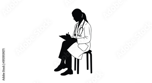Vector illustration of a sitting doctor or scientist in a lab coat