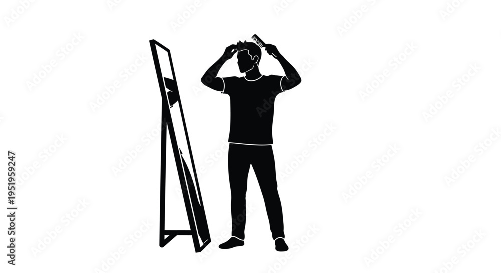 Fototapeta premium Black silhouette of a man holding a ladder vector
