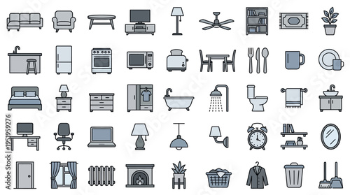 Collection of home and office icons.