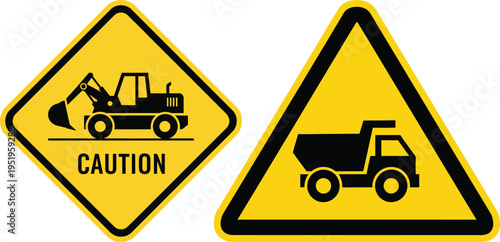 Roadwork ahead warning signs for construction and heavy vehicles