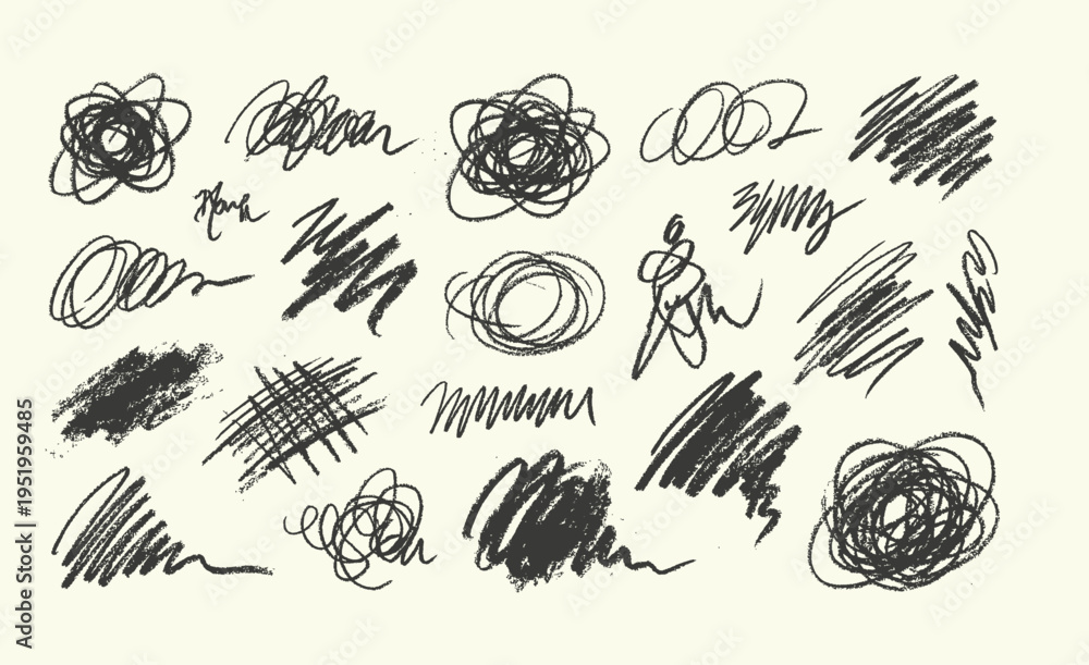 Fototapeta premium Hand Drawn Black Charcoal Scribbles and Artistic Texture Collection
