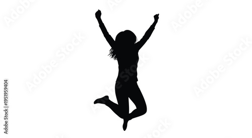 Vector silhouette of a woman jumping with arms raised