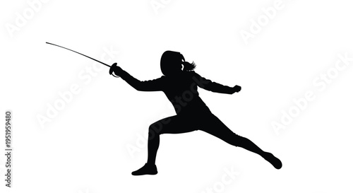 Vector silhouette of a fencer in action