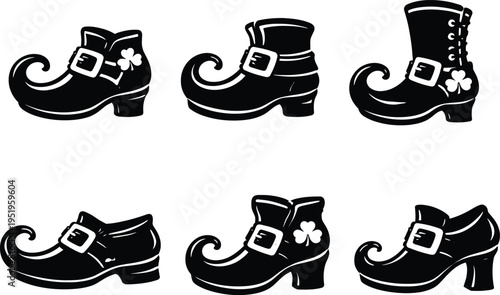 St Patrick Day Shoe Icon Set — Irish Footwear Vector Collection