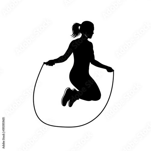 A woman jumping rope in a black silhouette vector graphic