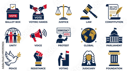 Collection of democracy and voting related icons.