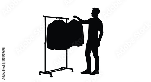 Vector silhouette of man with clothes on rack
