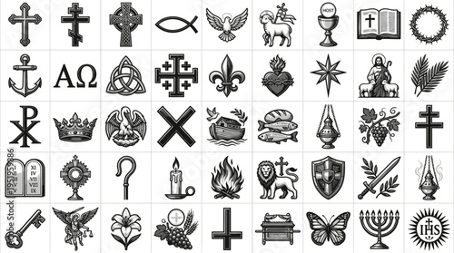 Collection of various religious and symbolic icons.
