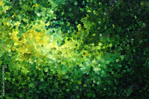 Green Leaves Mosaic Background with Yellow Light
