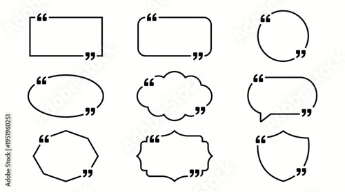 Collection of various quotation marks and speech bubble shapes in outline