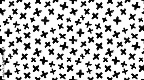 Random Hand-Drawn Black Crosses Seamless Pattern - Abstract Doodle Art Background