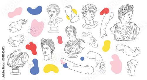 Classical Sculpture Fragments and Abstract Shapes bust