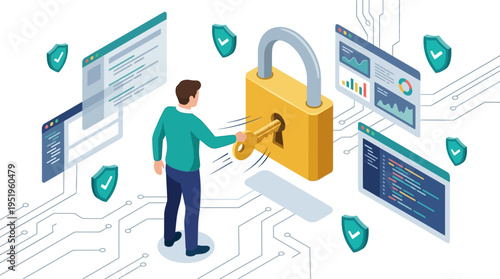 Cybersecurity Concept Protecting Digital Assets with Data Security and Access Control