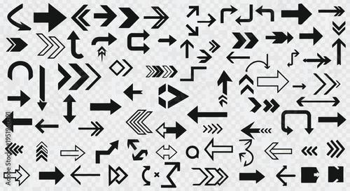 Collection of Arrow Icons on Transparent Background Keywords: arrow, direction, pointer