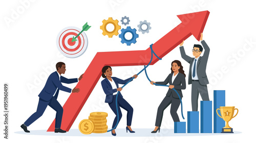 Collaborative Business Team Propelling Growth and Achieving Success with Strategic Effort