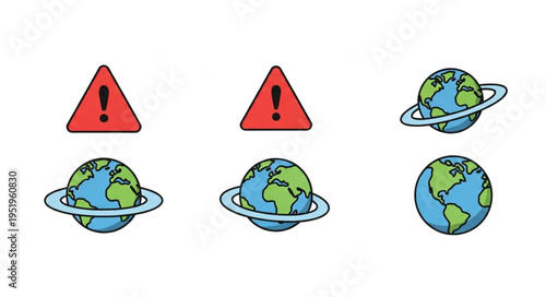 Global Warning Icons - Earth in Danger with Warning Signs.