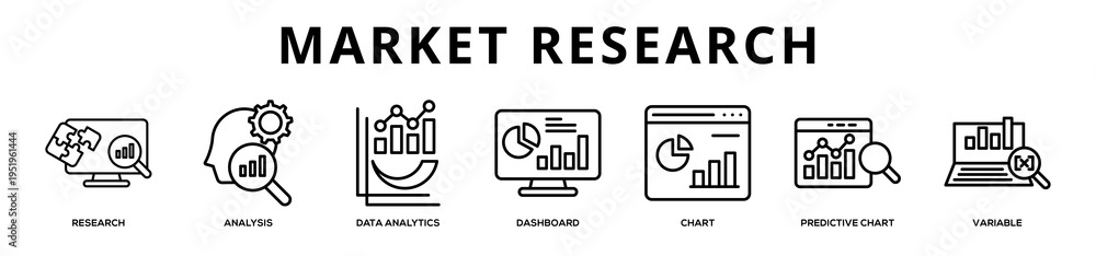 Naklejka premium Market Research web banner icon illustration