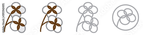 Cotton solid color icons set isolated on transparent background. Minimal collection of cotton branches with flowers. Clean vector illustration for textile, organic, eco design, packaging, branding