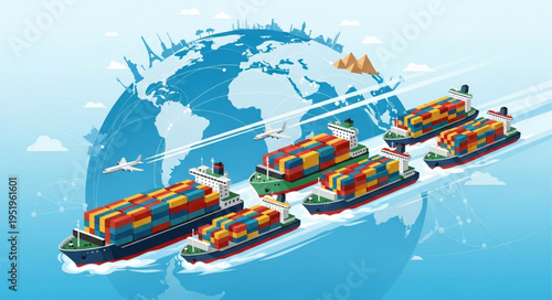 Global Trade - Container Ships Navigating the Worlds Oceans.