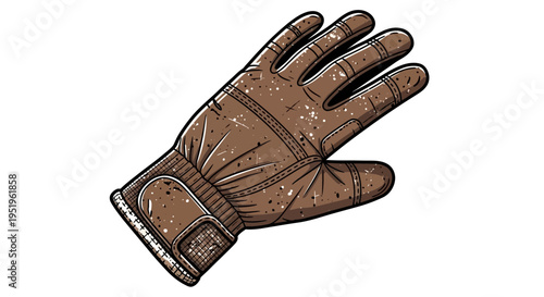 Brown leather glove with dirt specks on white background