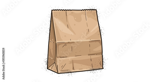 Brown paper lunch bag, isolated on white background