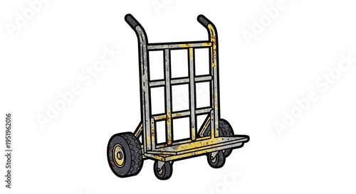 Hand truck trolley dolly, industrial cart, logistics, moving equipment, illustration