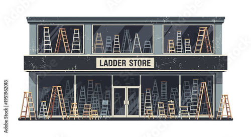 Ladder Storefront with Many Ladders Displayed