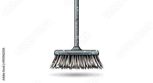 Old broomstick with worn bristles and a grey handle on a white background.