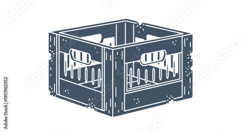 Old wooden crate with handles, vintage style illustration
