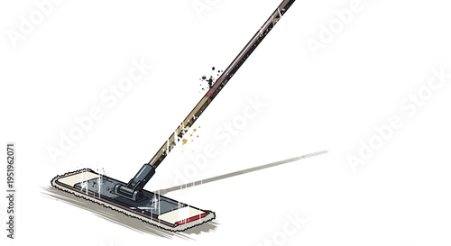 Mop cleaning floor, white background, cleaning tool, household chore