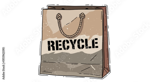 Recycle paper bag illustration with rope handles, eco-friendly shopping concept