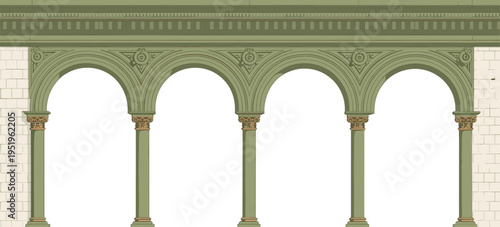 Arched Colonnade with Decorative Details and Brickwork arcade architecture