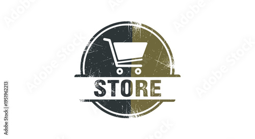Shopping Cart Icon with "STORE" Text, Grunge Style Emblem