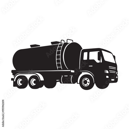 Oil, Milk truck icon. Silhouette of Fuel truck vector icon. Vector illustration of a truck with oil tank. Vector illustration. 
